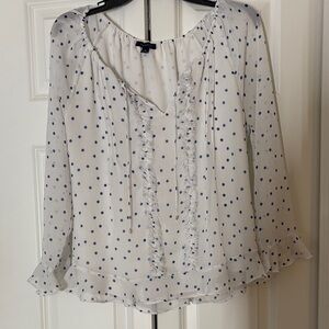 Tommy Hilfiger White and Blue Polka Dot Blouse